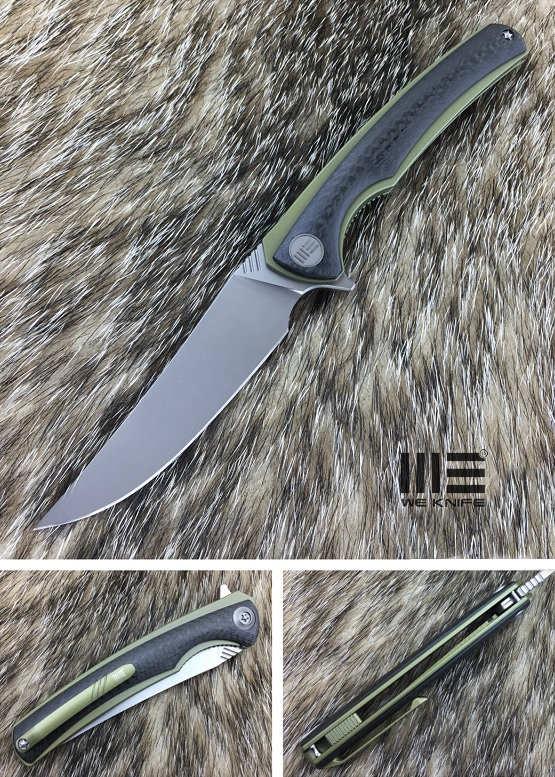 WE Knife 704CFD Flipper Folding Knife, M390, Titanium Gold/Carbon Fiber