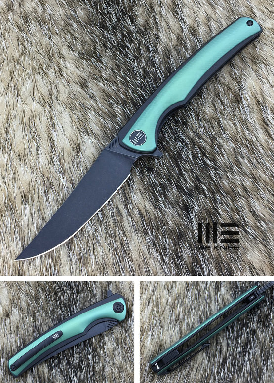 WE Knife 704H Flipper Folding Knife, M390 Black, Titanium Green - Click Image to Close