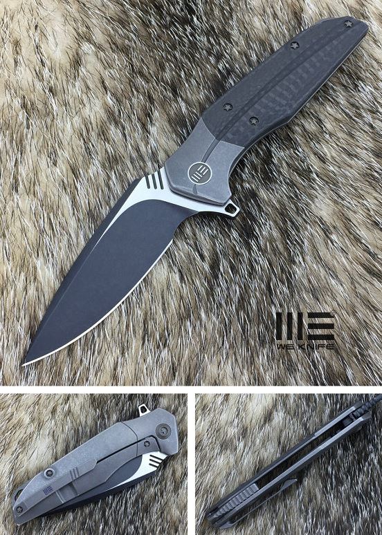 WE Knife 707A Nitida Flipper Framelock Knife, S35VN Black SW, Titanium,Carbon Fiber