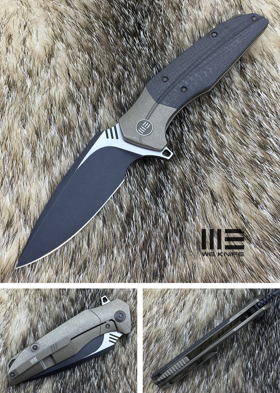 WE Knife Nitida Flipper Framelock Knife, S35VN Black SW, Titanium/Carbon Fiber, 707C - Click Image to Close