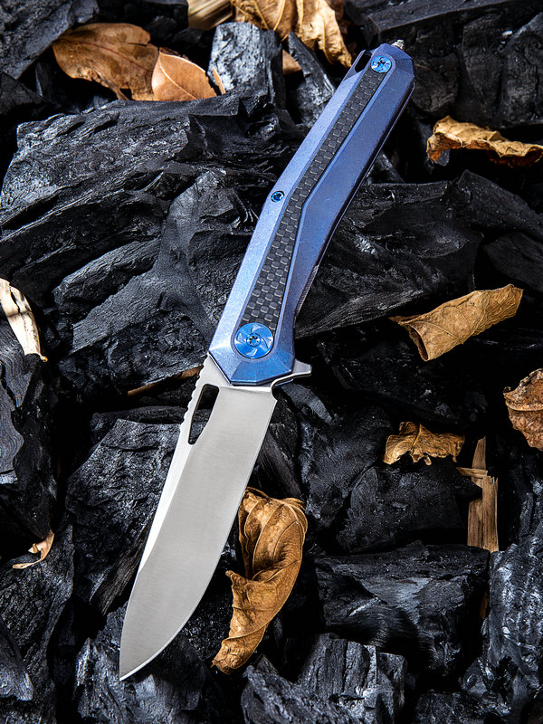 WE Knife Caliber Flipper Framelock Knife, S35VN, Titanium/Carbon Fiber, 808A