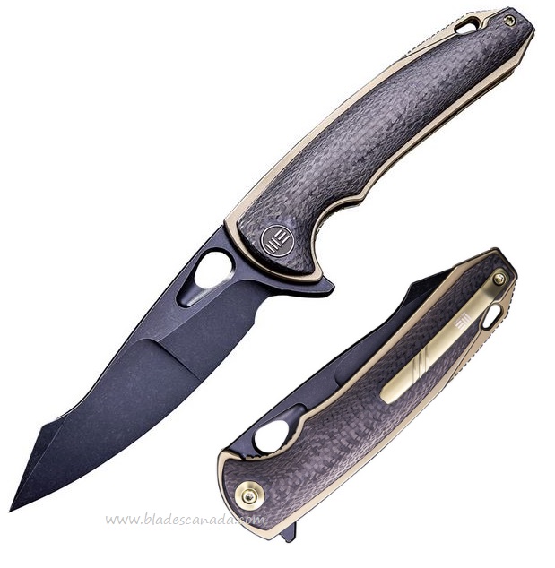 WE Knife Yucha Flipper Folding Knife, S35VN Black, Carbon Fiber/Titanium Gold, 810D - Click Image to Close