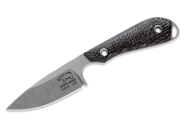 White River M1 Caper Fixed Blade Knife, S35VN Black, Micarta Burlap, Kydex Sheath