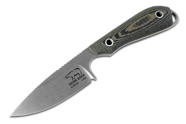 White River M1 Caper Fixed Blade Knife, S35VN, Micarta Linen Black/OD, Kydex Sheath